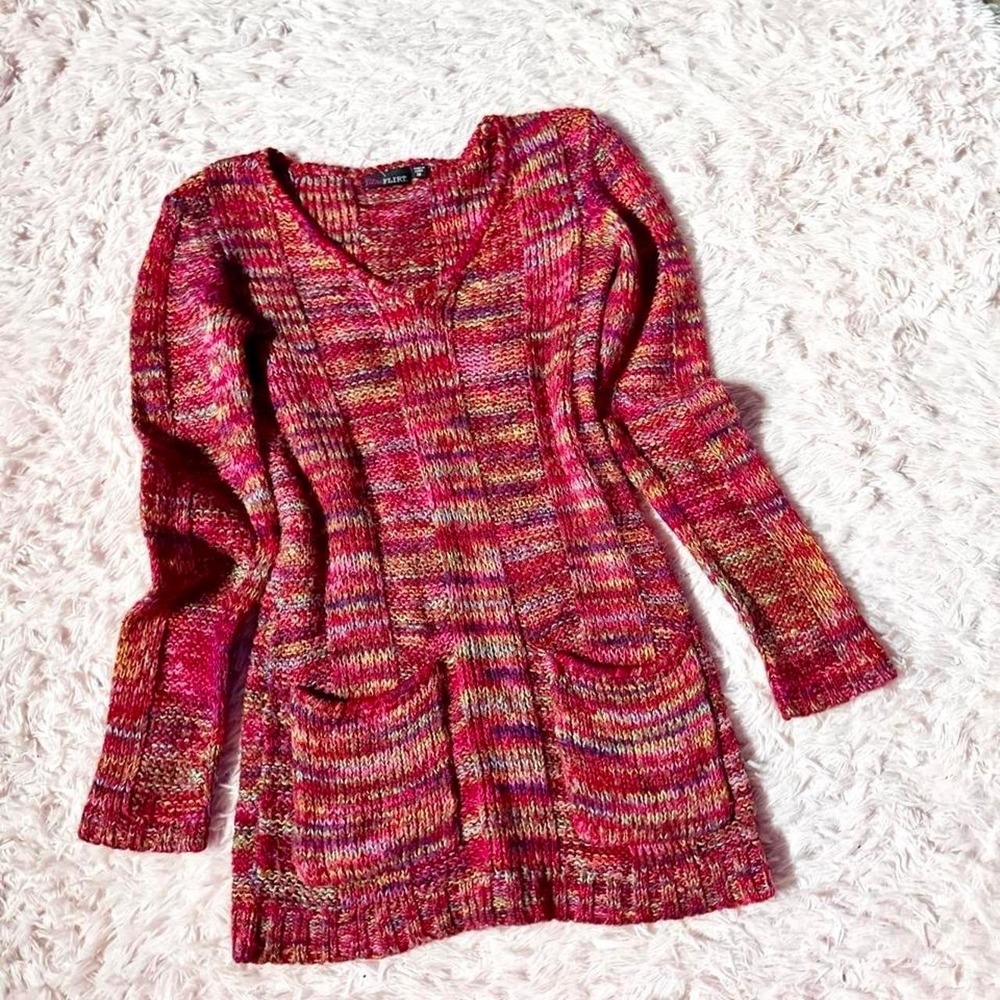Colorful Rainbow Vintage Y2K Sweater Tunic Womens M Maximalist Kidcore Hipster